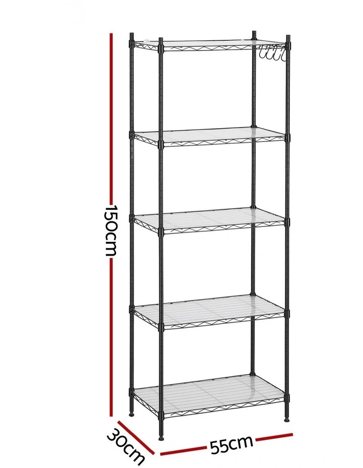 Artiss 5-Tier Kitchen Rack Shelf Shelving Unit 55x30x150CM Adjustable Metal Storage Shelves Black image 2