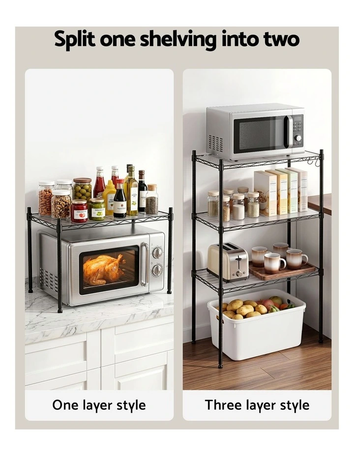 Artiss 5-Tier Kitchen Rack Shelf Shelving Unit 55x30x150CM Adjustable Metal Storage Shelves Black image 5