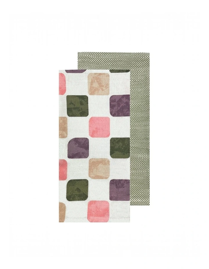 Joya 2 Pack Tea Towels 50x70x0.2cm Pink Cream Multi image 1