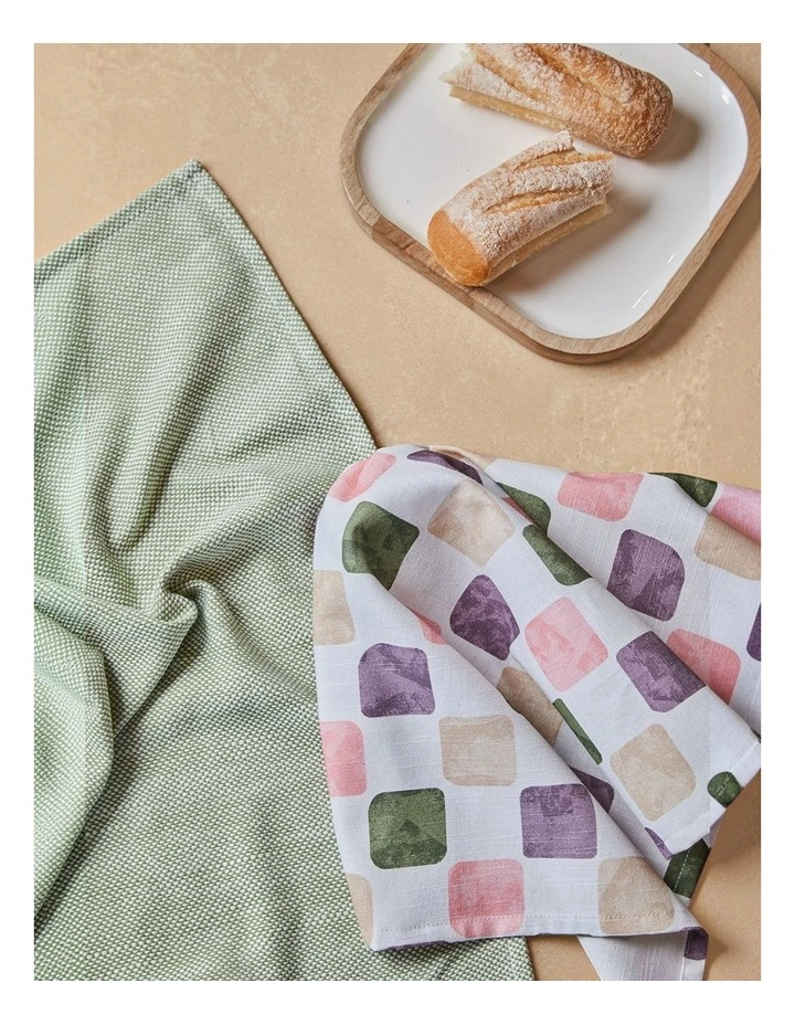Joya 2 Pack Tea Towels 50x70x0.2cm Pink Cream Multi image 4