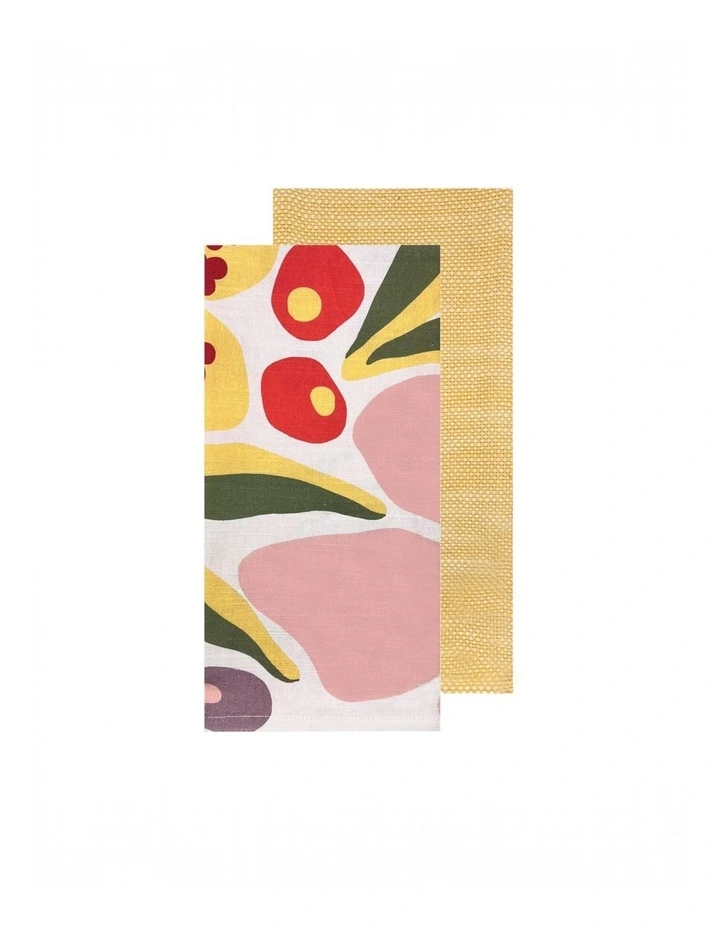 Charmie 2 Pack Tea Towels 50x70x0.2cm Floral Yellow Multi image 1