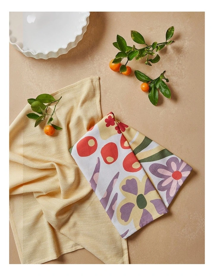 Charmie 2 Pack Tea Towels 50x70x0.2cm Floral Yellow Multi image 5