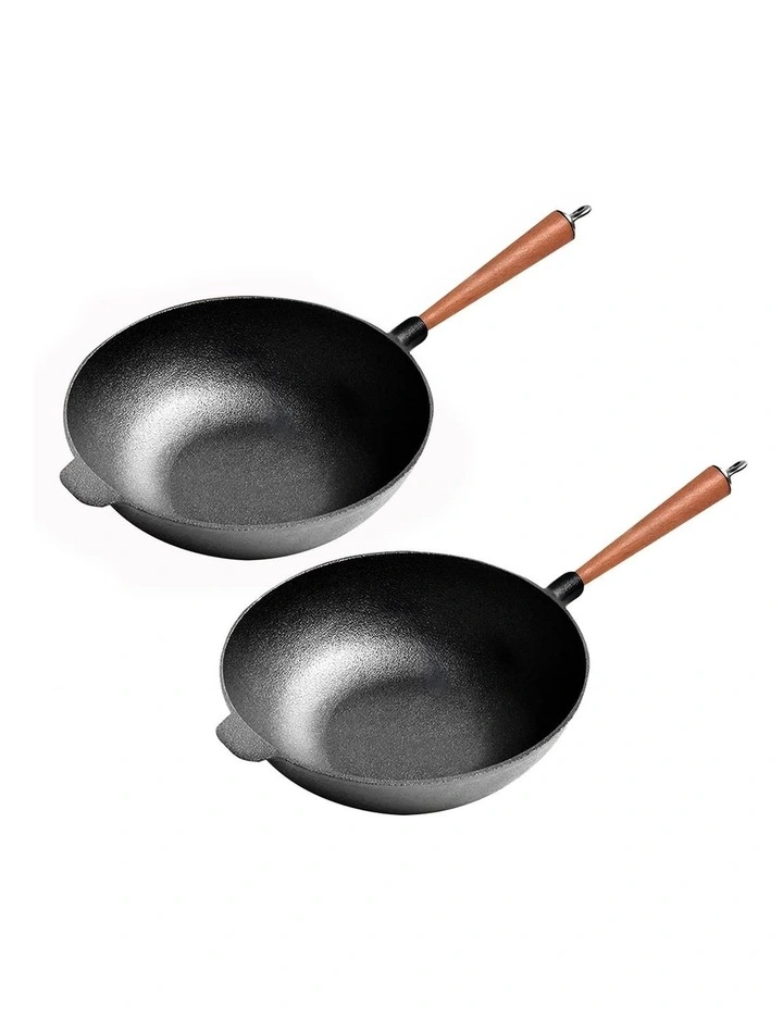 SOGA 2X 31cm Commercial Cast Iron Round Bottom Wok image 1