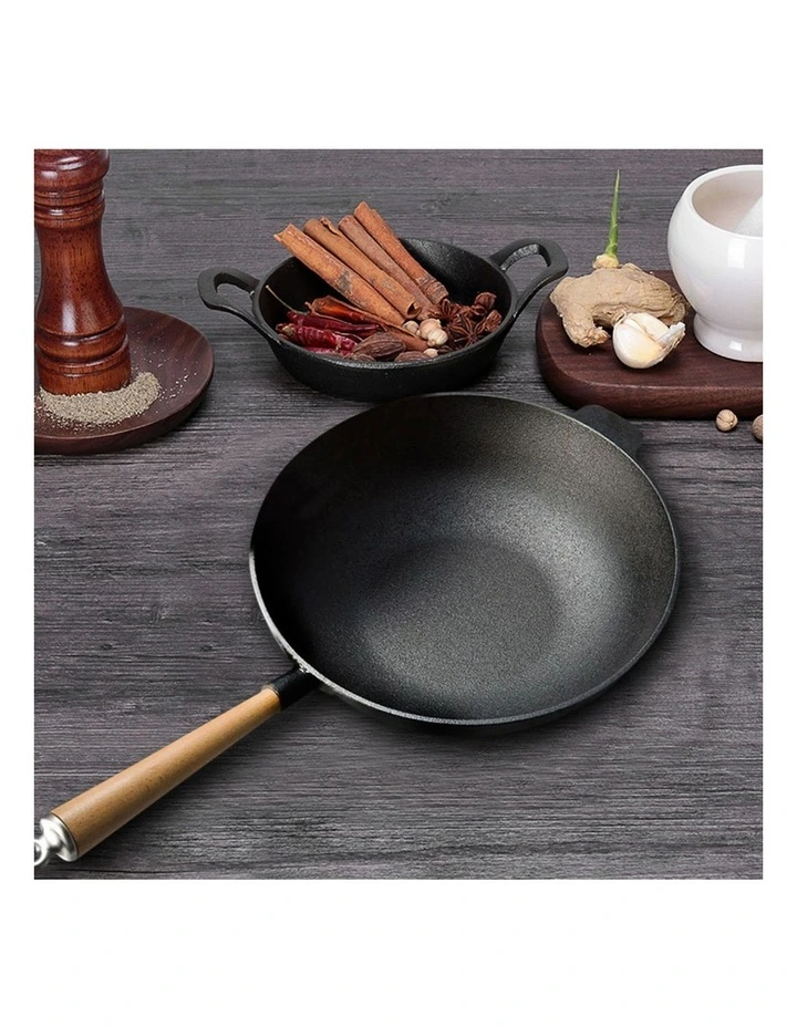 SOGA 2X 31cm Commercial Cast Iron Round Bottom Wok image 2