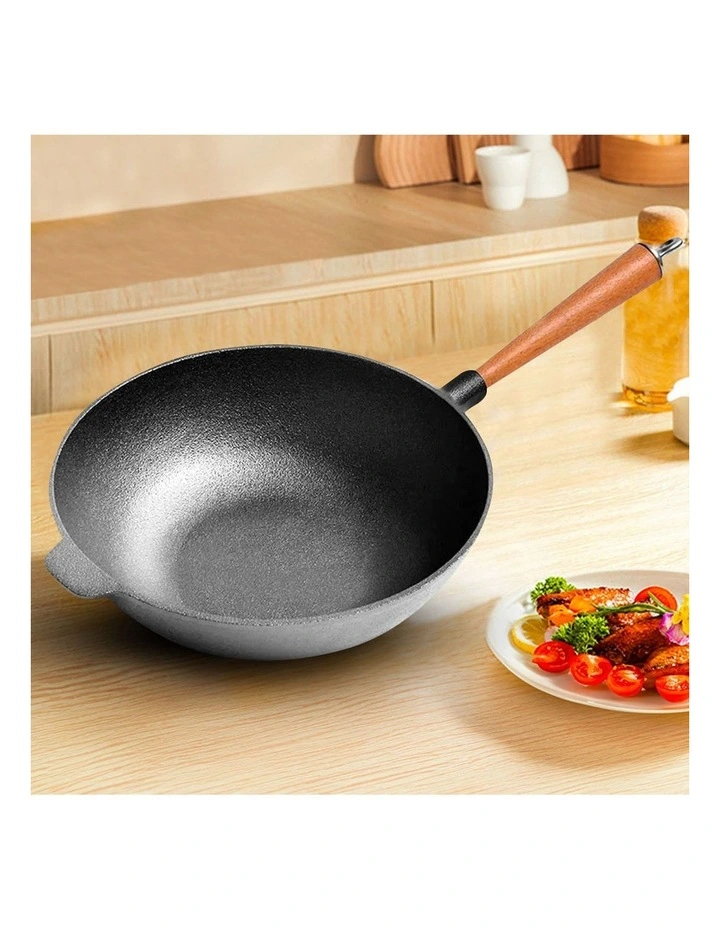 SOGA 2X 31cm Commercial Cast Iron Round Bottom Wok image 5