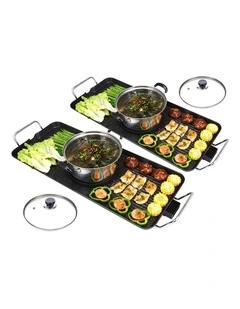 SOGA 2 Pack 68cm 2-in-1 Electric BBQ Grill Plates with Removable Stainless Steel Hot Pots
