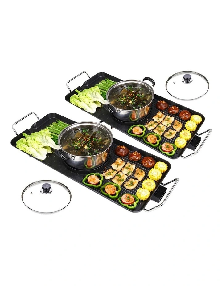 SOGA 2 Pack 68cm 2-in-1 Electric BBQ Grill Plates with Removable Stainless Steel Hot Pots image 1