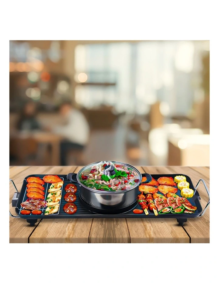 SOGA 2 Pack 68cm 2-in-1 Electric BBQ Grill Plates with Removable Stainless Steel Hot Pots image 6