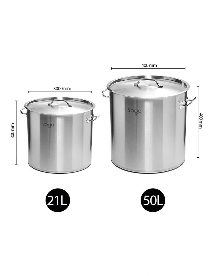 SOGA 18/10 Stainless Steel Stock Pot Set 21L & 50L image 3