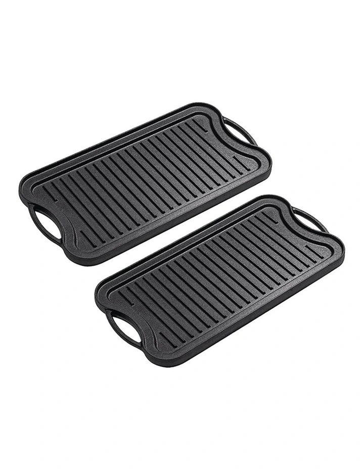 SOGA 2X 50.8cm Cast Iron Ridged Griddle Grill Plate image 1