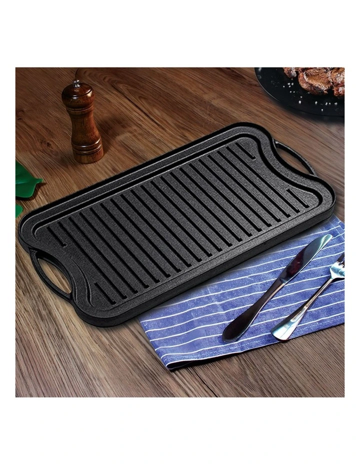 SOGA 2X 50.8cm Cast Iron Ridged Griddle Grill Plate image 2