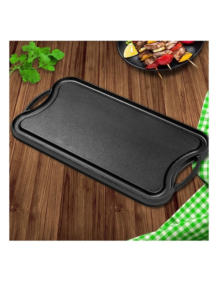 SOGA 2X 50.8cm Cast Iron Ridged Griddle Grill Plate image 3