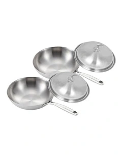SOGA 2X 18/10 Stainless Steel Fry Pan 32cm Frying Pan Top Grade Cooking Skillet with Lid