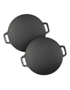 SOGA 2X 40x33cm Cast Iron Crpe Pan Pizza Pancake Baking Plate
