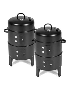 SOGA 2 Pack 3-in-1 Outdoor Charcoal BBQ Grills and Smokers