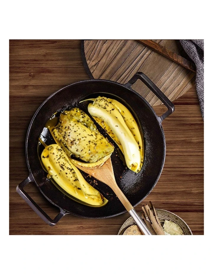 SOGA 2X 36cm Commercial Cast Iron Wok with Wooden Lid image 2