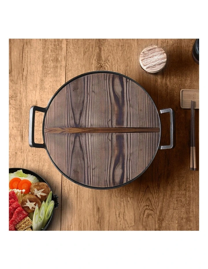 SOGA 2X 36cm Commercial Cast Iron Wok with Wooden Lid image 5