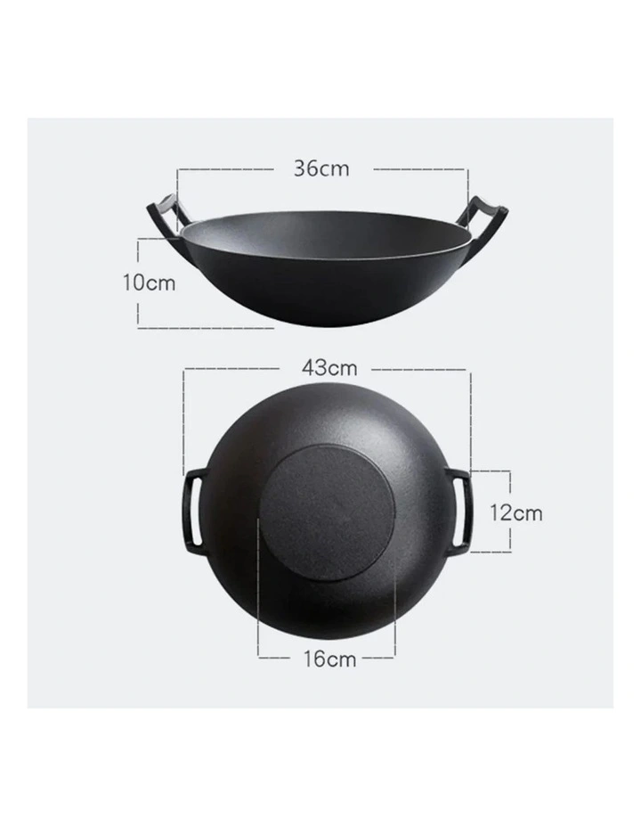 SOGA 2X 36cm Commercial Cast Iron Wok with Wooden Lid image 7