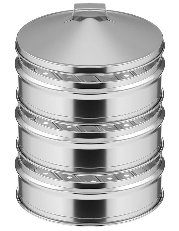 SOGA 25cm 3 Tier Stainless Steel Food Steamer with Lid image 1