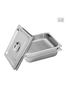 SOGA 2 Pack Stainless Steel Gastronorm Pans 1/2 65mm Deep with Lids