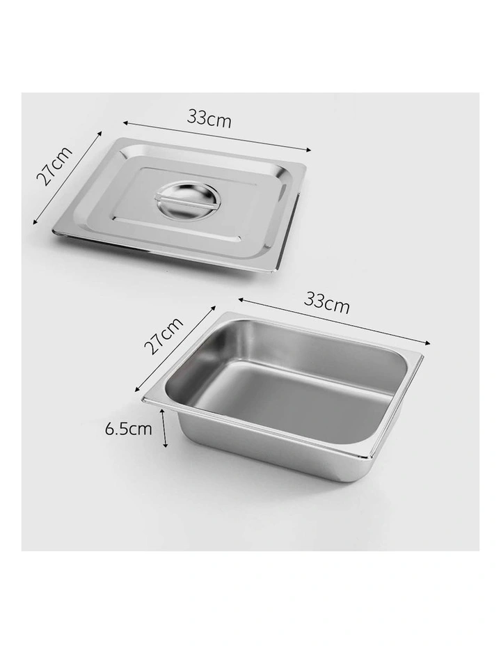 SOGA 2 Pack Stainless Steel Gastronorm Pans 1/2 65mm Deep with Lids image 2