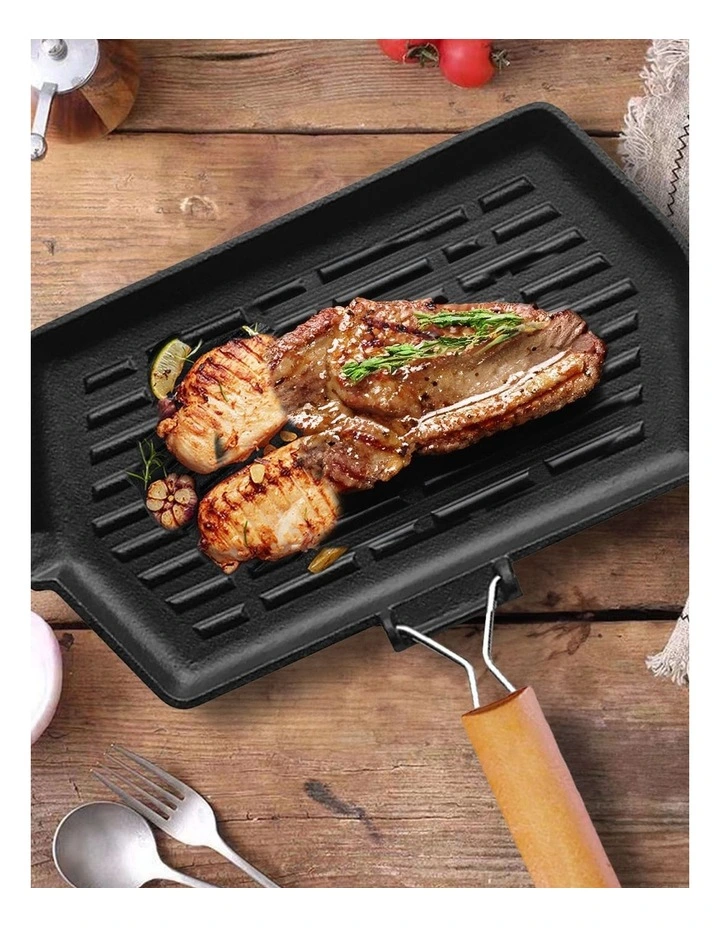 SOGA Rectangular Cast Iron Griddle Grill Frying Pan image 4