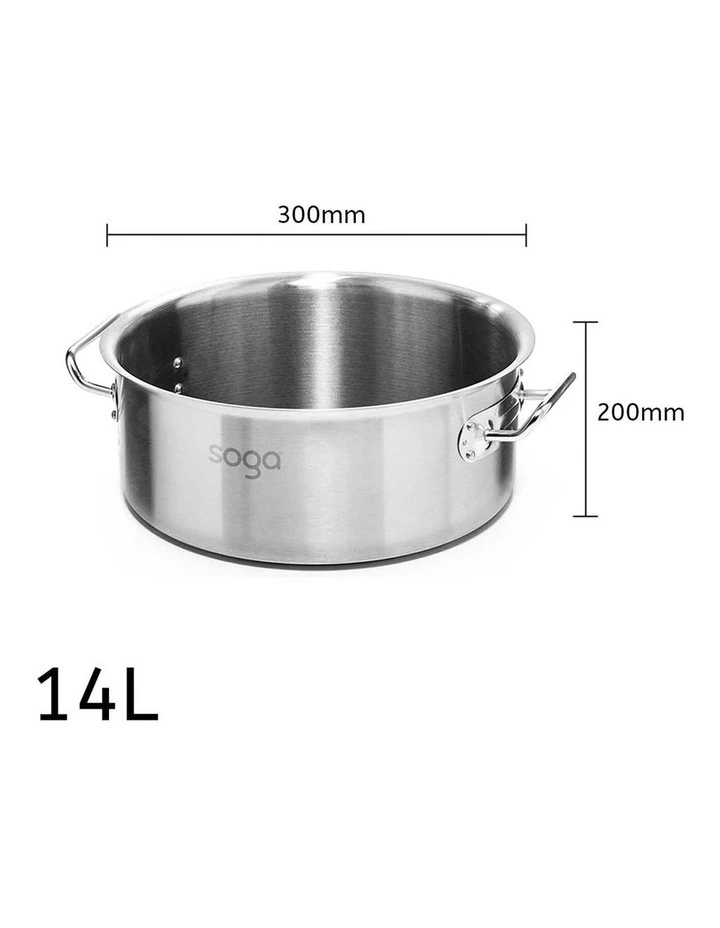 SOGA 18/10 Stainless Steel 14L Stock Pot Without Lid image 2