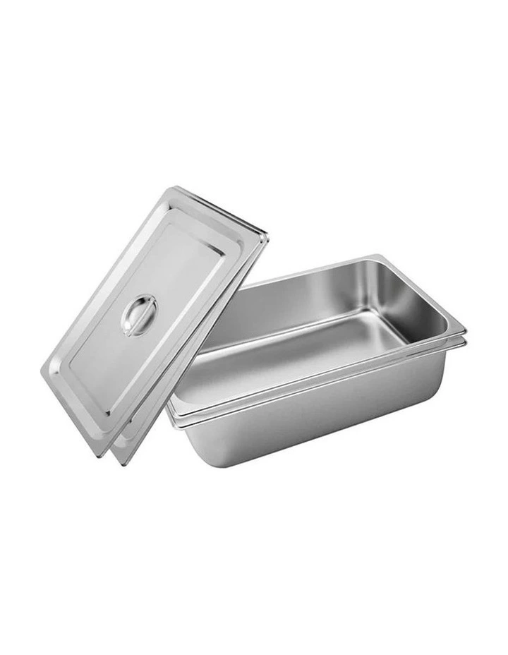 SOGA 2 Pack Stainless Steel Gastronorm Pans 1/1 150mm Deep with Lids image 1
