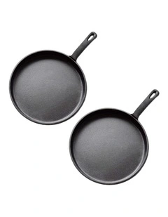 SOGA 2X 26cm Cast Iron Griddle Frying Pan