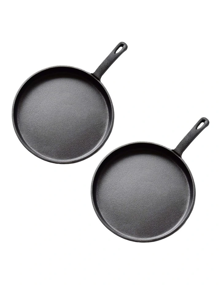 SOGA 2X 26cm Cast Iron Griddle Frying Pan image 1