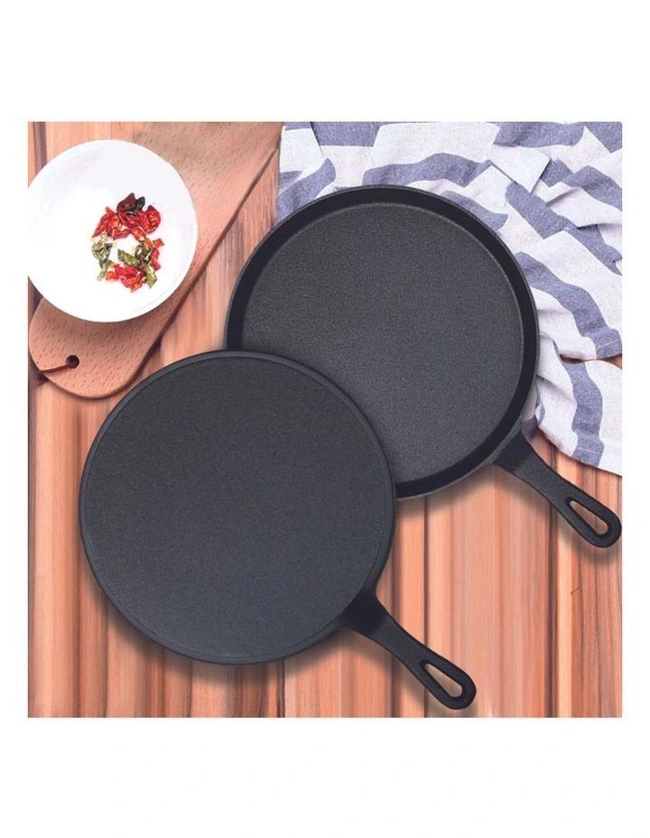 SOGA 2X 26cm Cast Iron Griddle Frying Pan image 2