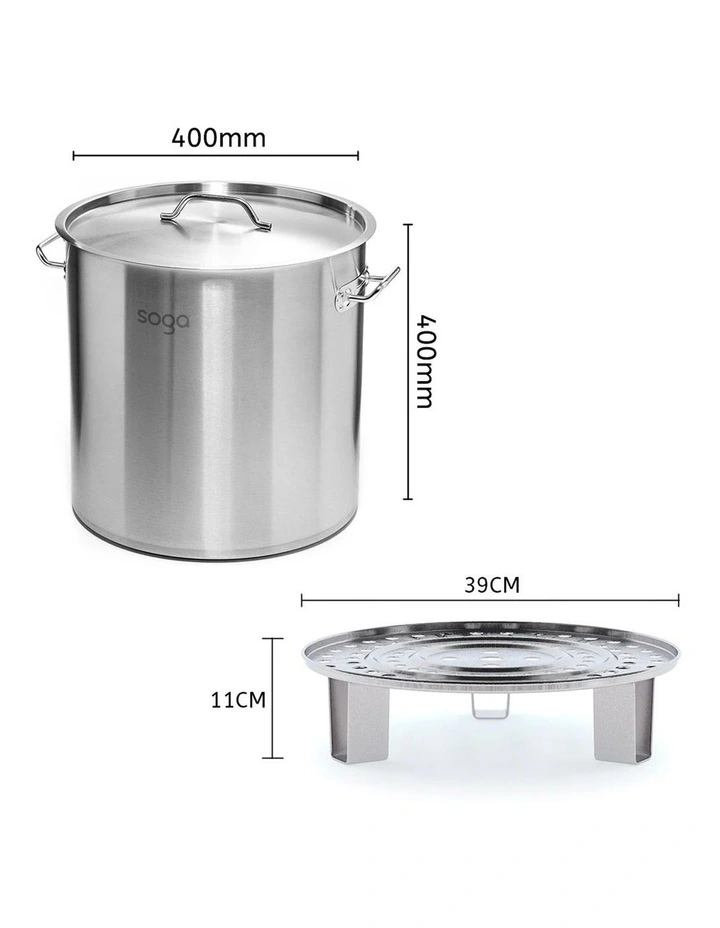 SOGA Stainless Steel 50L Stock Pot with Single Steamer Rack Insert image 2