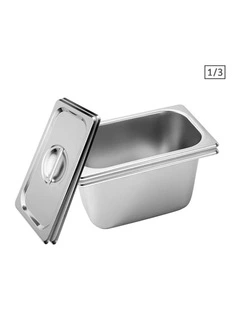 SOGA 2 Pack Stainless Steel Gastronorm Pans 1/3 150mm Deep with Lids
