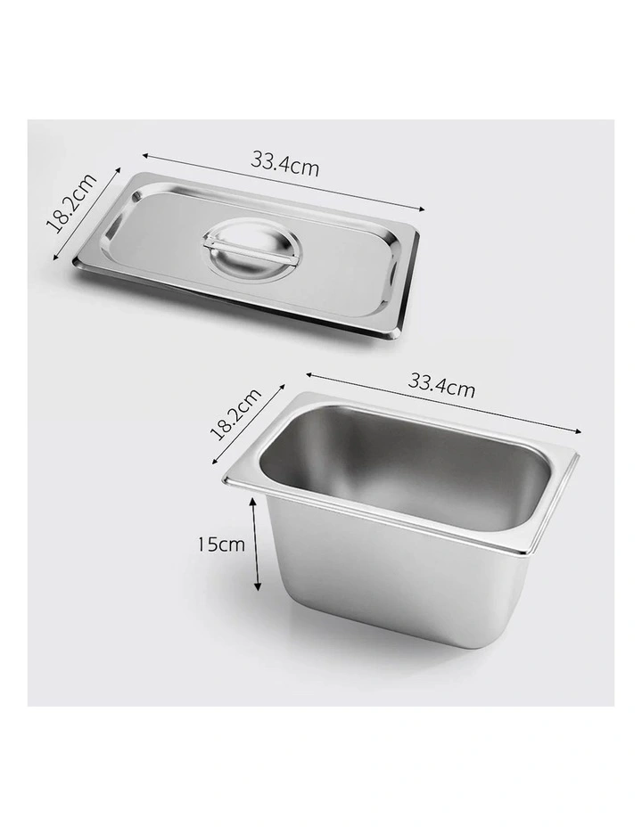 SOGA 2 Pack Stainless Steel Gastronorm Pans 1/3 150mm Deep with Lids image 2