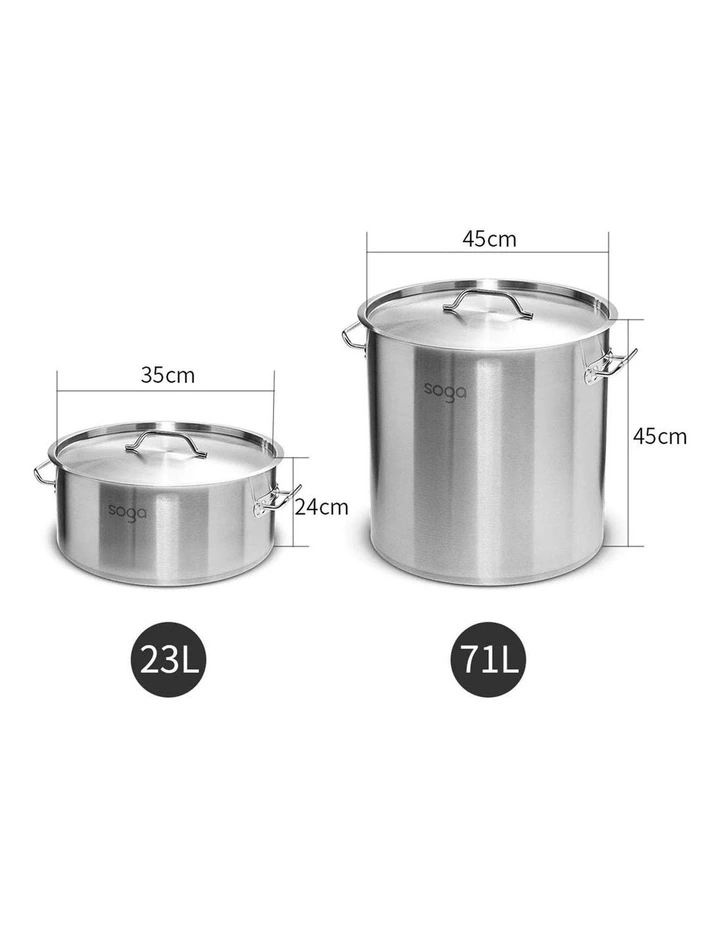 SOGA 18/10 Stainless Steel Stock Pot Set 23L & 71L image 4