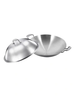 SOGA 3-Ply Stainless Steel Wok with Lid 42cm