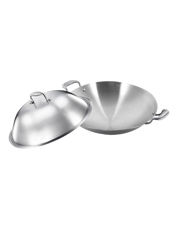 SOGA 3-Ply Stainless Steel Wok with Lid 42cm image 1