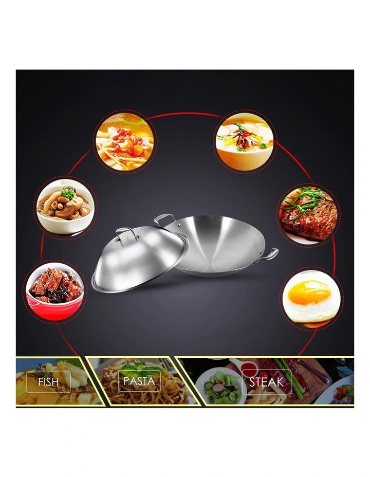 SOGA 3-Ply Stainless Steel Wok with Lid 42cm image 3