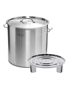 SOGA Stainless Steel 33L Stock Pot with Single Steamer Rack Insert