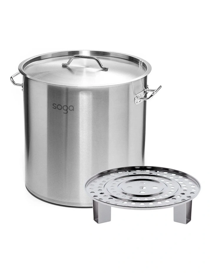 SOGA Stainless Steel 33L Stock Pot with Single Steamer Rack Insert image 1