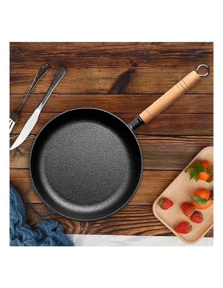 SOGA 2X 25cm Round Cast Iron Frying Pan Skillet Steak Sizzle Platter with Helper Handle image 2