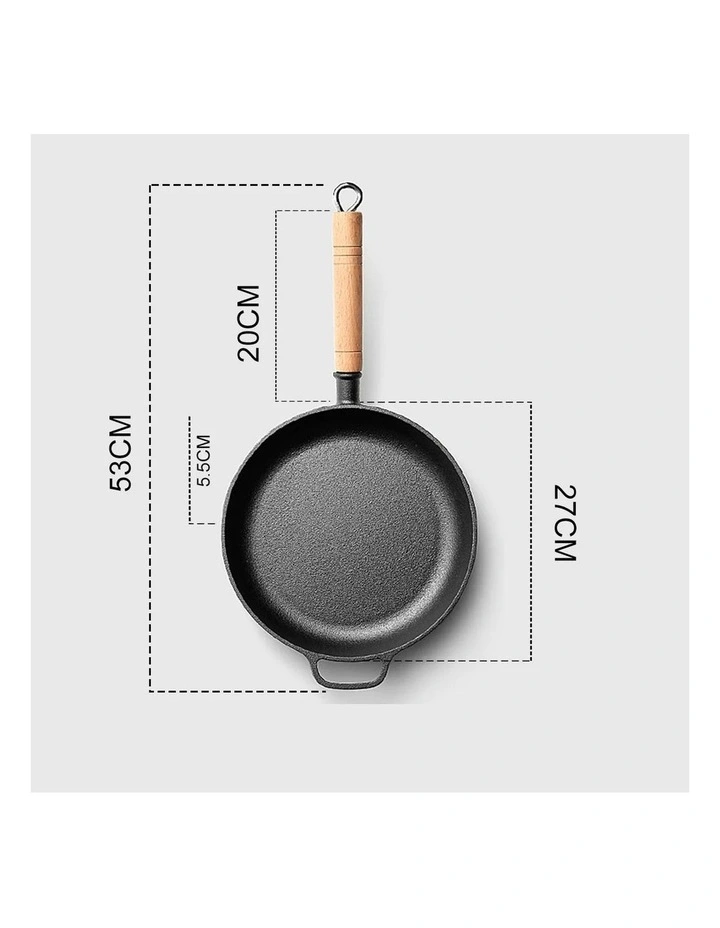 SOGA 2X 25cm Round Cast Iron Frying Pan Skillet Steak Sizzle Platter with Helper Handle image 4