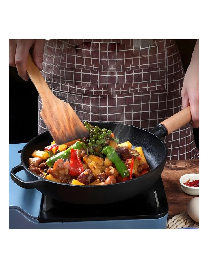 SOGA 2X 25cm Round Cast Iron Frying Pan Skillet Steak Sizzle Platter with Helper Handle image 5