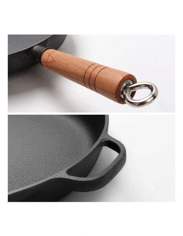 SOGA 2X 25cm Round Cast Iron Frying Pan Skillet Steak Sizzle Platter with Helper Handle image 6
