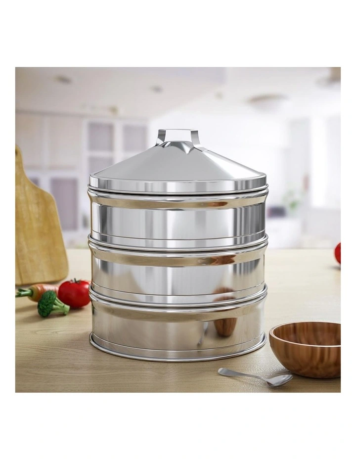 SOGA 2X 22cm 3 Tier Stainless Steel Food Steamer with Lid image 3