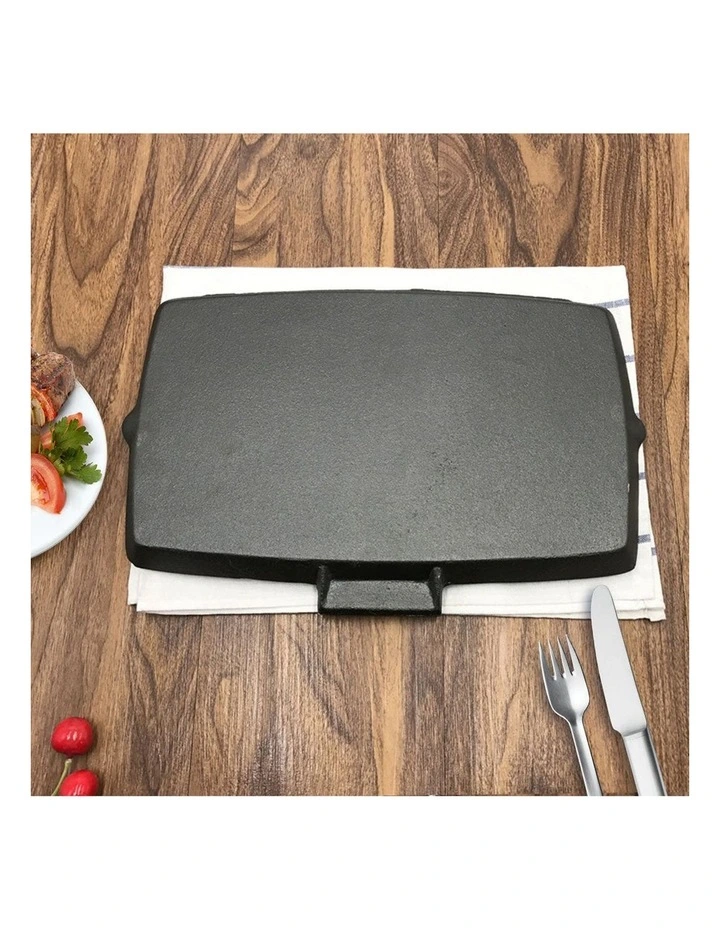 SOGA 2X 20.5cm Cast Iron Rectangular Griddle Pan with Folding Wooden Handle image 4