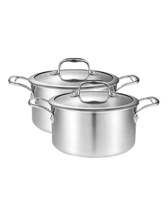 SOGA 2 Pack 26cm Stainless Steel Induction Soup Pots with Glass Lids