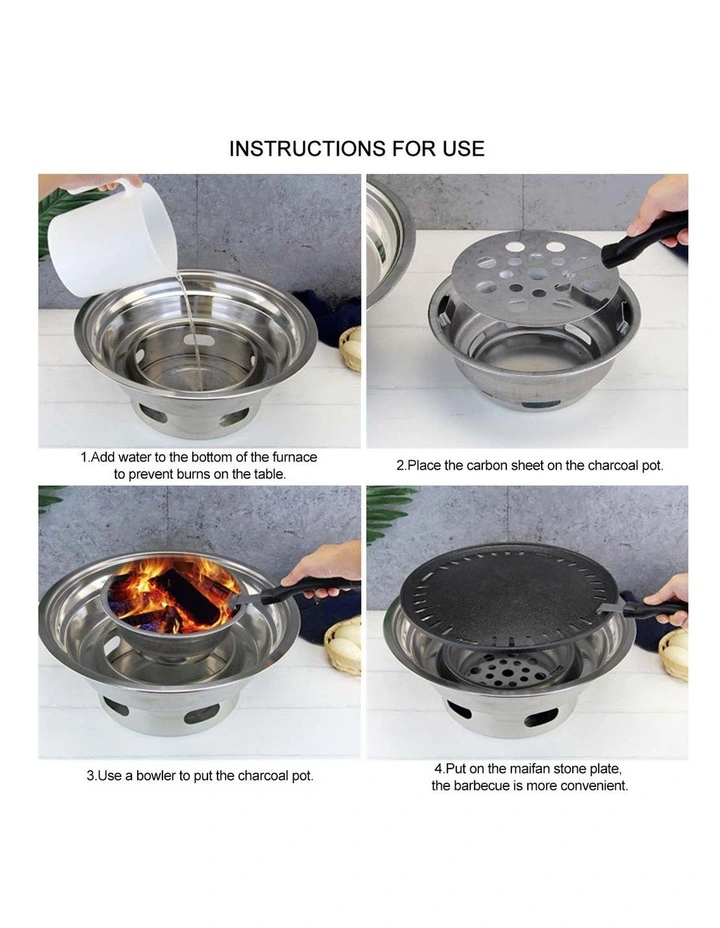 SOGA Stainless Steel Round Korean Charcoal BBQ Grill image 7