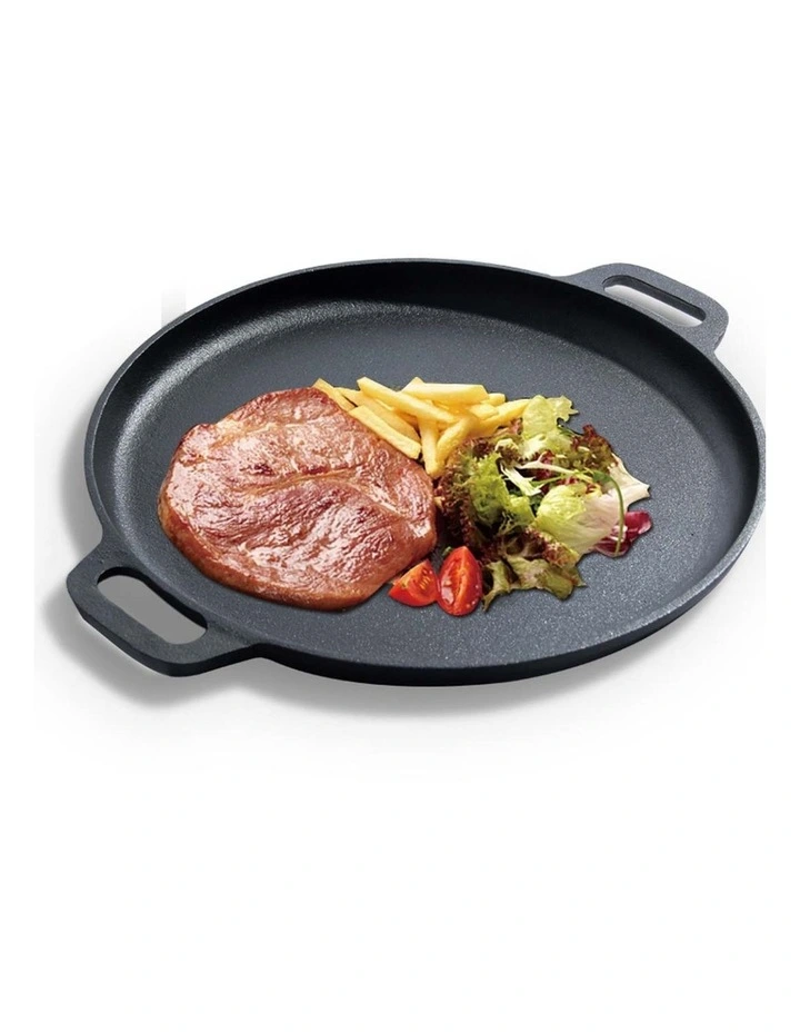 SOGA Cast Iron Frying Pan Skillet  Coating Steak Sizzle Platter 35cm image 4