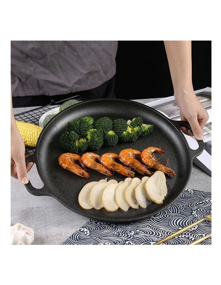 SOGA Cast Iron Frying Pan Skillet  Coating Steak Sizzle Platter 35cm image 5